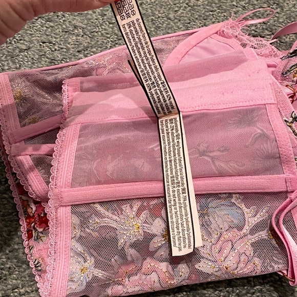 New! Victoria's Secret Floral Embroidery Cap Sleeve Corset 16131 - Picture 13 of 15